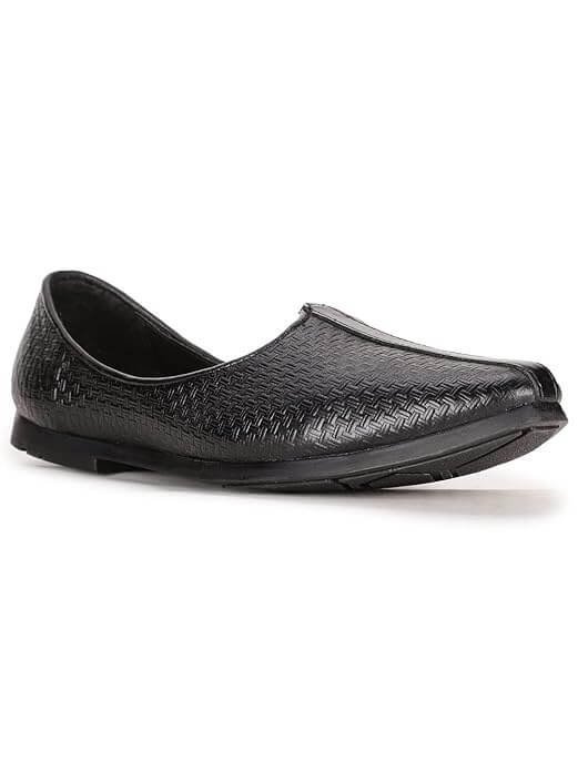 Black Leather Jutti Jalsa Traditional Slip-On Shoes