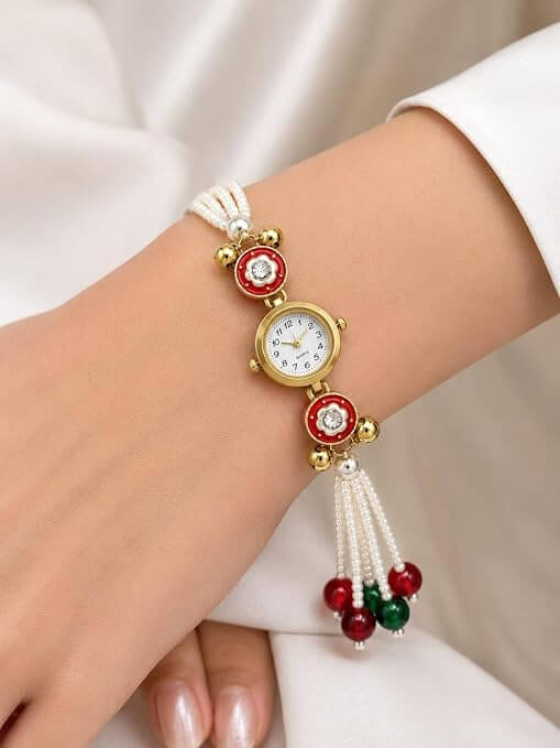 Traditional Ethnic Pearl & Stone Embellished Women's Kashmiri Watch