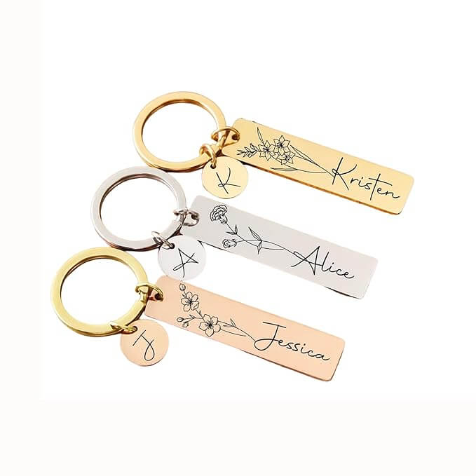 Adornkeys Personalized Birth Flower Keychain with Heart Initial Charm