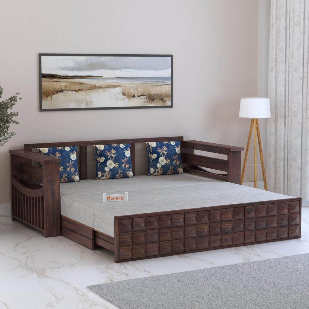 GANPATI ARTS Solid Sheesham Wood Diamond Sofa Cum Bed