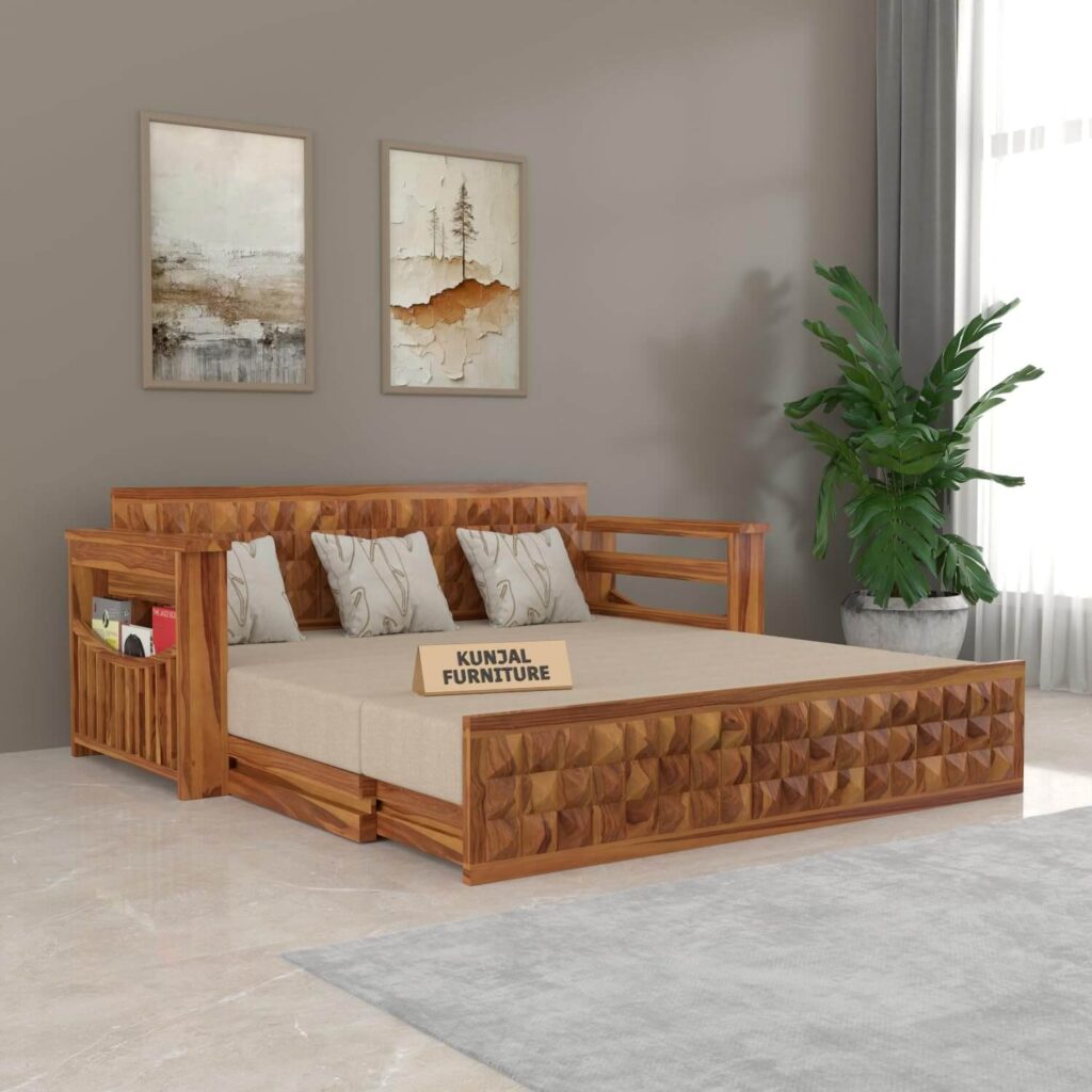 Kunjal Furniture Solid Sheesham Wood Sofa Cum Bed wooden